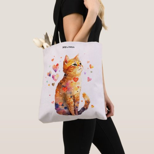Cute Tabby Cat with Hearts Tote Bag