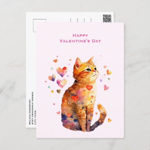 Cute Tabby Cat with Hearts Valentines Day Holiday Postcard