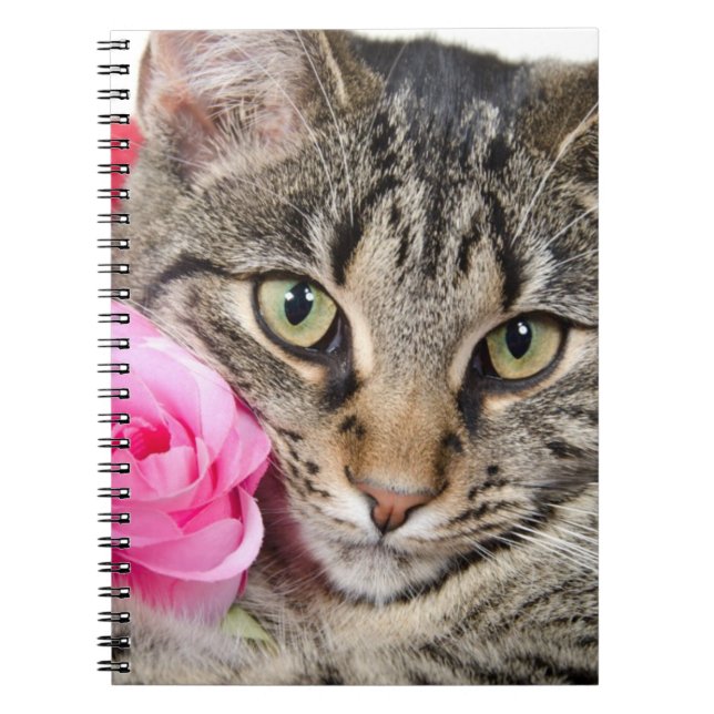Cute Tabby Cat With Rose Notebook (Front)