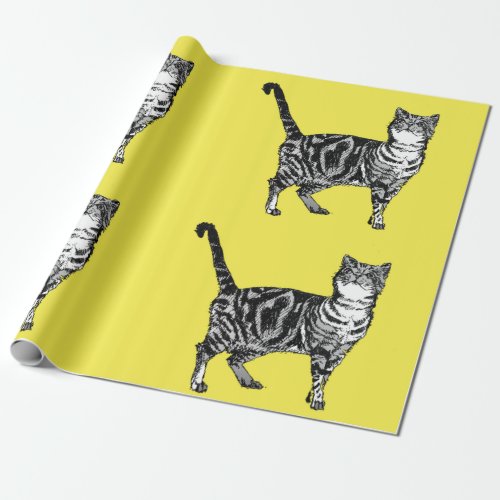 Cute Tabby Cat Yellow Colorful art  Wrapping Paper
