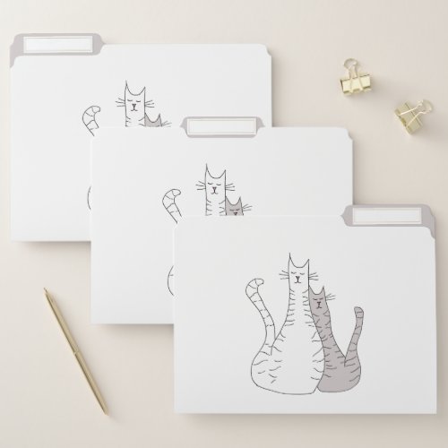 Cute Tabby Cats White Gray File Folder