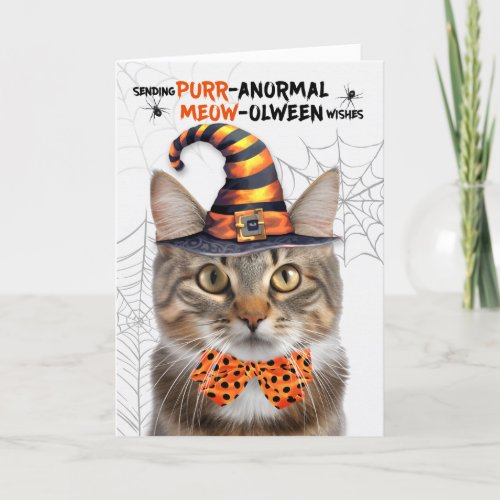 Cute Tabby Halloween Cat PURRanormal MEOWolween Holiday Card