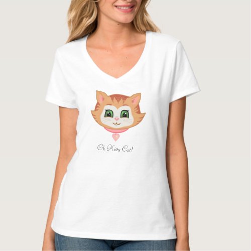 Cute tabby kitten and calligraphy T_Shirt