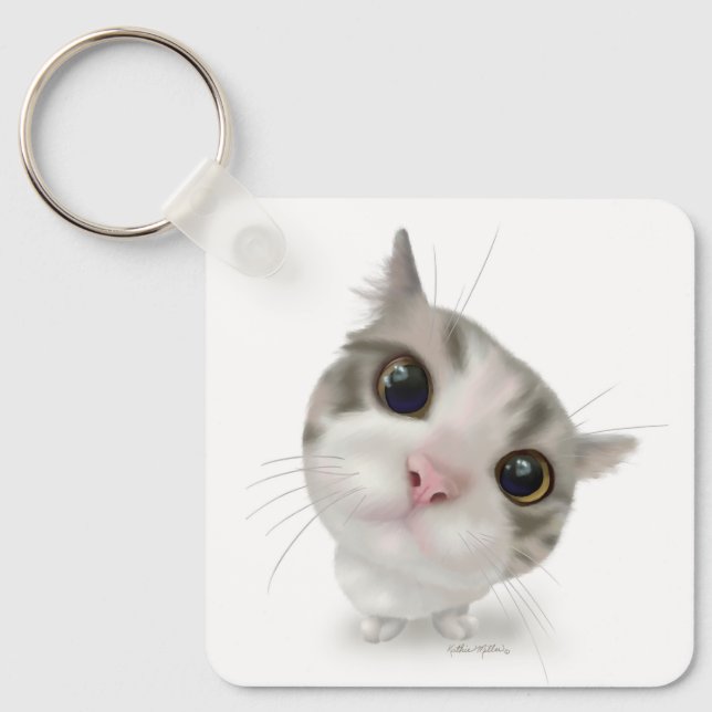 Cute Tabby Kitten Cartoon Keychain (Front)