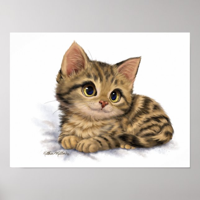Cute Tabby Kitten Cartoon Poster (Front)
