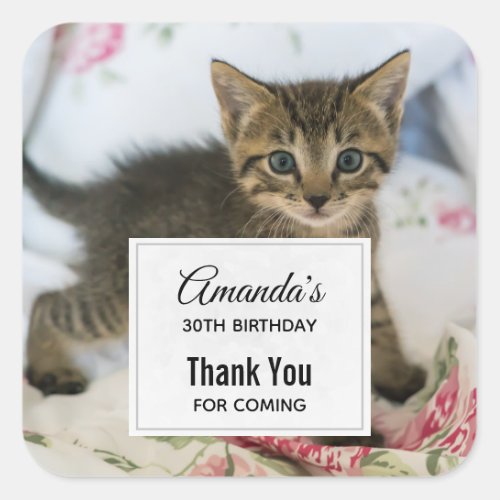 Cute Tabby Kitten Looking Surprised Birthday Square Sticker