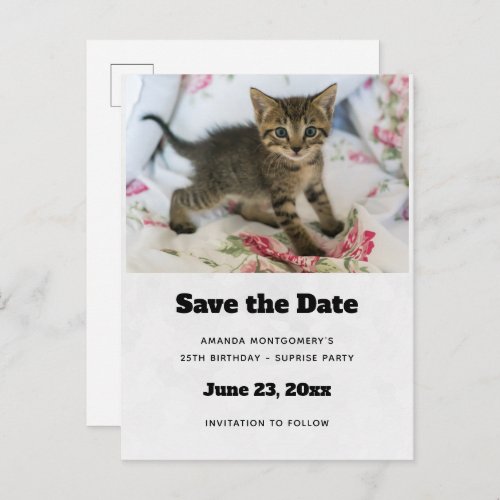 Cute Tabby Kitten Looking Surprised Save the Date Invitation Postcard