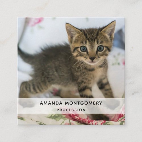 Cute Tabby Kitten Looking Surprised Square Business Card