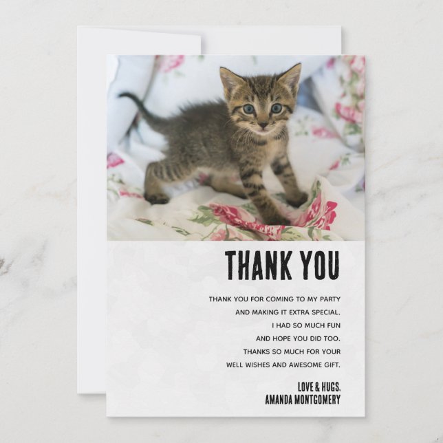 Cute Tabby Kitten Looking Surprised Thank You Card (Front)