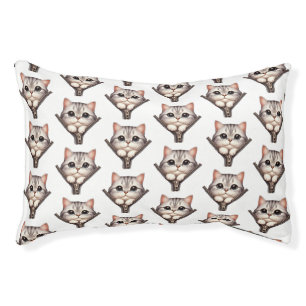 Cute Tabby Kitten Pattern Whimsical Brown Earth  Pet Bed