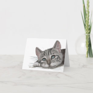 Cute Tabby Kitten Resting Cartoon Letterpress Thank You Card