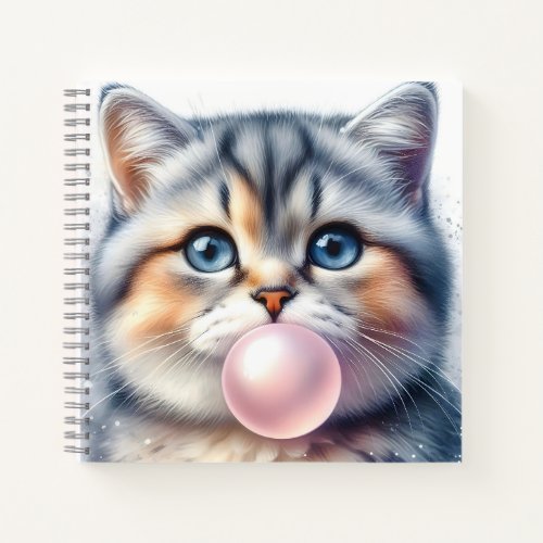 Cute Tabby Kitty Cat Blowing Bubble Gum Nursery Notebook