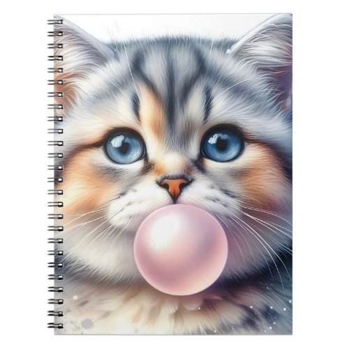 Cute Tabby Kitty Cat Blowing Bubble Gum Spiral  Notebook