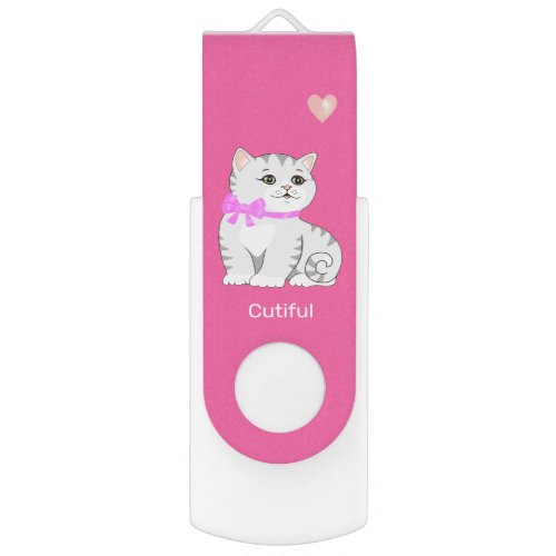 Cute Tabby Kitty Cat  Heart on Pink Flash Drive