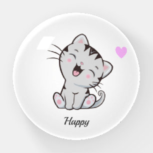 Cute Tabby Kitty Cat & Heart on White Paperweight