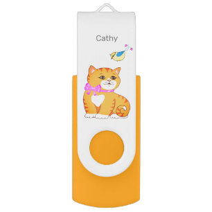 Cute Tabby Kitty Cat & Little Bird Flash Drive