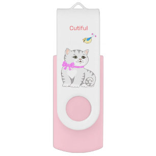 Cute Tabby Kitty Cat & Little Bird Flash Drive