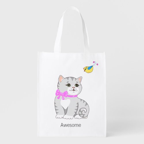Cute Tabby Kitty Cat  Little Bird Grocery Bag