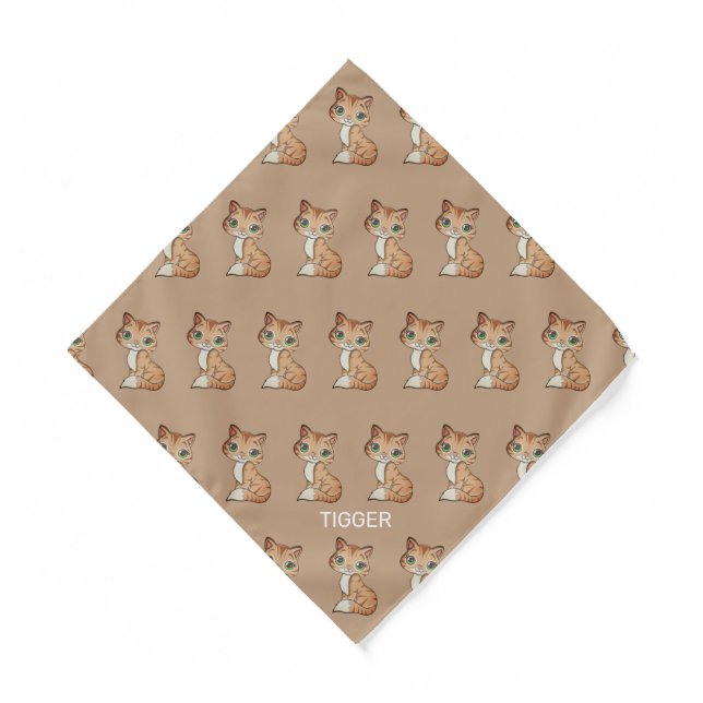 Cute tabby kitty cat pattern on beige bandana (Front)
