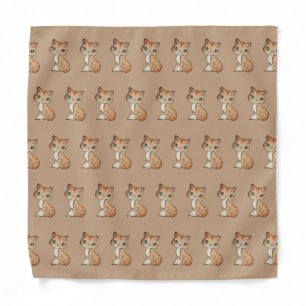 Cute tabby kitty cat pattern on beige bandana