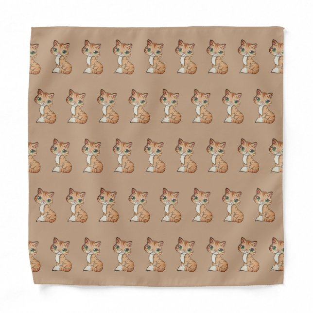 Cute tabby kitty cat pattern on beige bandana (Front)
