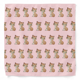 Cute tabby kitty cat pattern on coral pink bandana