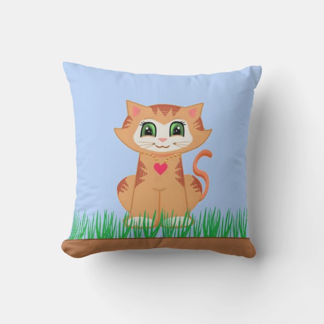 Cute Tabby Kitty Cat Throw Pillow (Front)