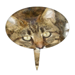 Cute Tabby Looking Up Pencil Sketch Cake Topper