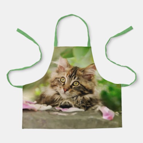 Cute Tabby Maine Coon Cat Kitten Fluffy Head Photo Apron