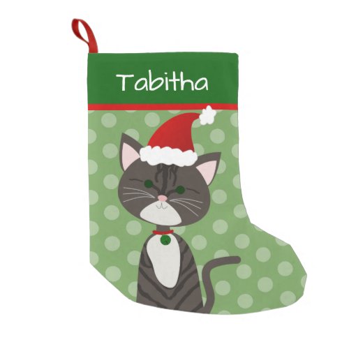 Cute Tabby Santa Cat Small Christmas Stocking