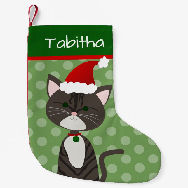 Cute Tabby Santa Cat Small Christmas Stocking (Front)
