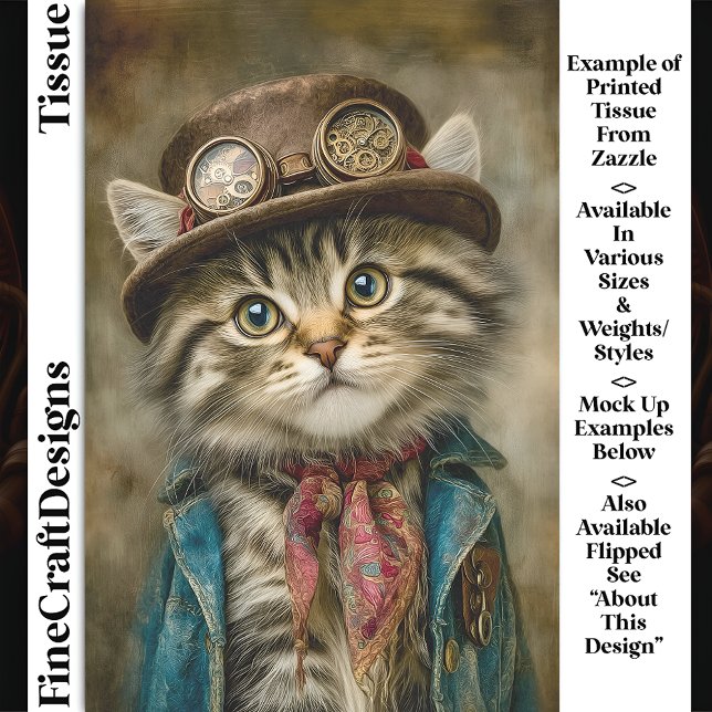 Cute Tabby Steampunk Kitten in Hat DN6L Decoupage Tissue Paper (Creator Uploaded)