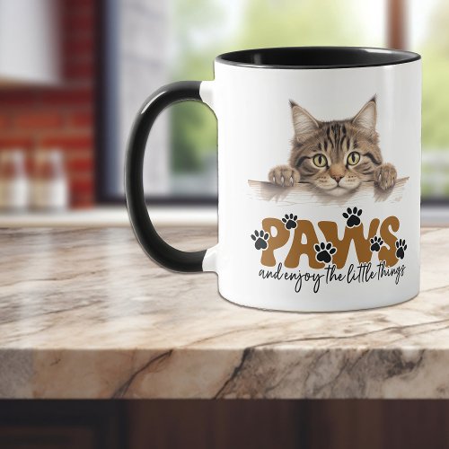 Cute Tabby Stripe Kitten Paws and Enjoy Mug