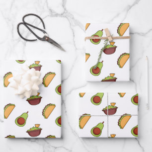 Cute Taco and Guacamole Pattern Wrapping Paper Sheets