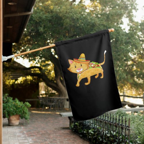 Cute Taco Cat Funny Cinco De Mayo Pet Owner Foodie House Flag