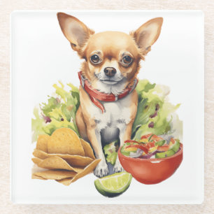 Cute Taco Chihuahua Pop Art Glass Coaster