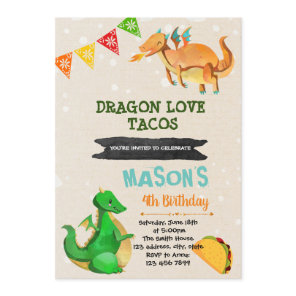 Cute taco dragon theme party invitation