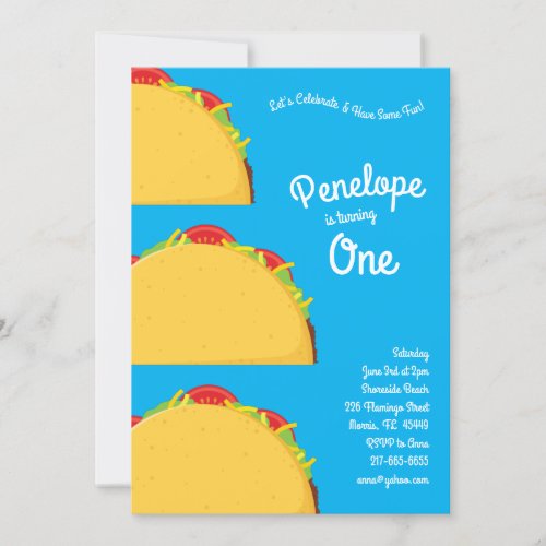Cute Taco Kids 1st Birthday Party Mexican Food Invitation