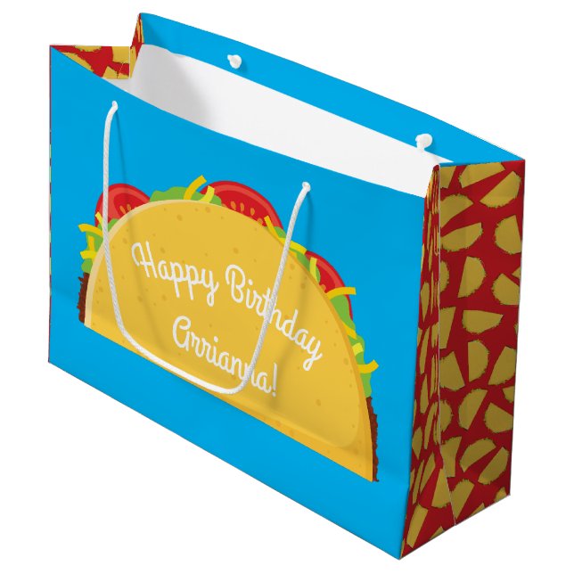 Cute Taco Kids 1st Birthday Party Mexican Food Large Gift Bag (Front Angled)