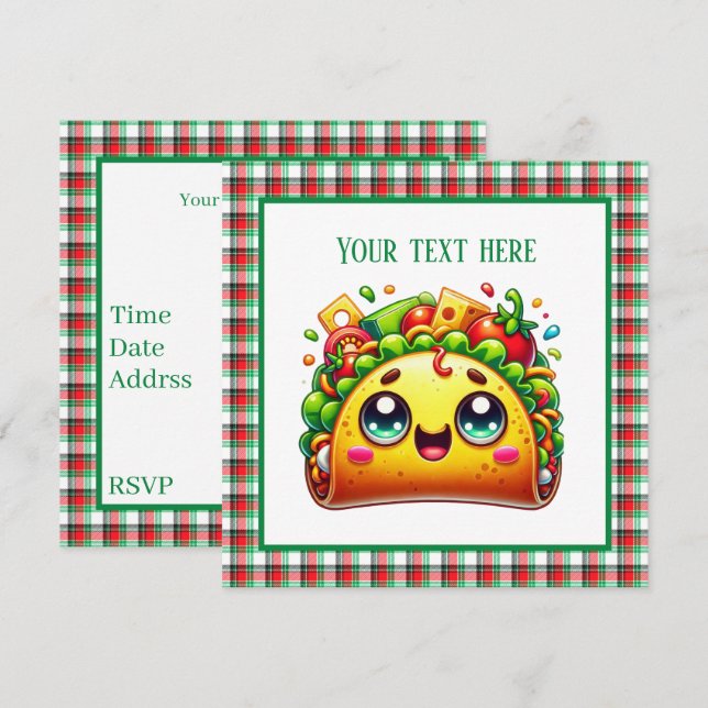 Cute taco lovers party invitation (Front/Back)