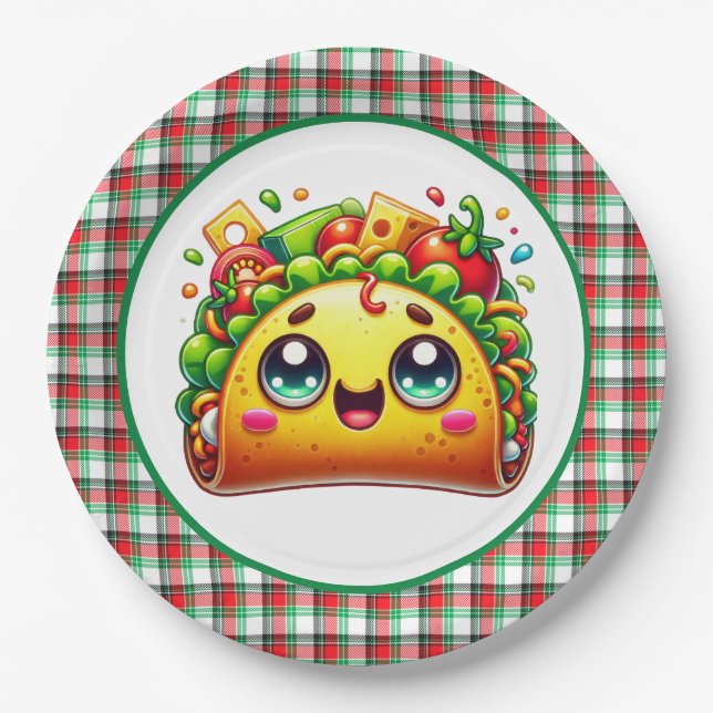 Cute taco lovers party paper plates (Front)
