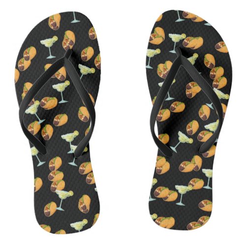 Cute Taco Margarita Pattern Mexican Food Flip Flops