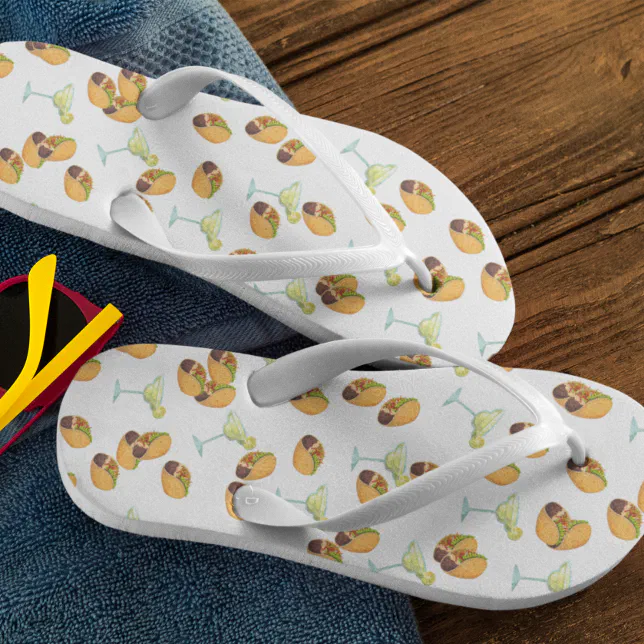 Cute Taco Margarita Pattern Mexican Food Flip Flops Zazzle