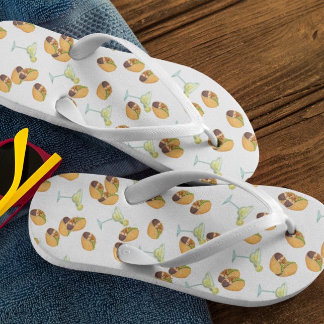 Cute Taco Margarita Pattern Mexican Food Flip Flops (Creator Uploaded)