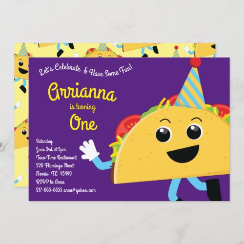 Cute Taco Mexican Food Kids 1st Birthday Party Invitation