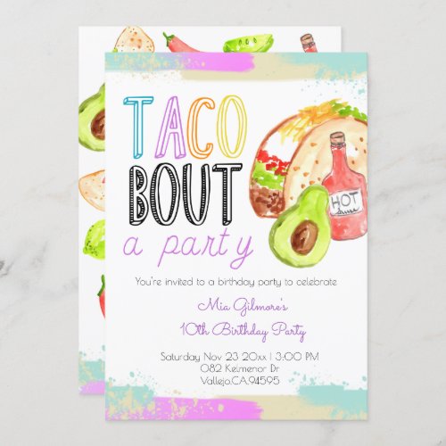 Cute taco theme feista kid birthday invite