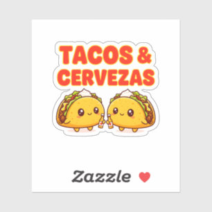 Cute Tacos & Cervezas Fiesta Cartoon Design Sticker