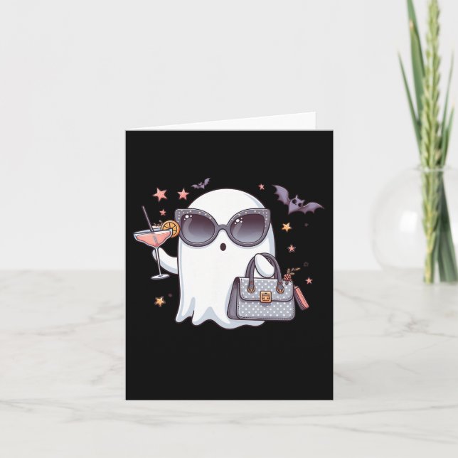 Cute Tail Ghost Boujee Boojee Halloween Drinking C Card (Front)