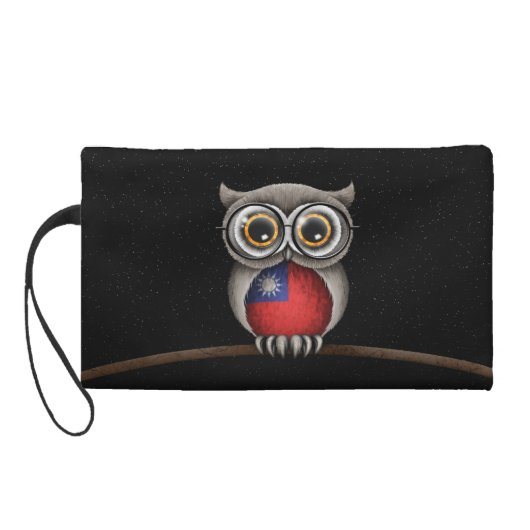 Cute Taiwanese Flag Owl Wearing Glasses Wristlet (Back)
