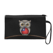 Cute Taiwanese Flag Owl Wearing Glasses Wristlet (Front)